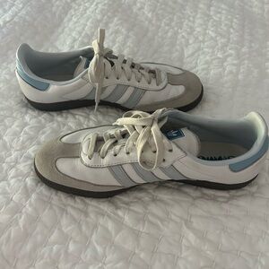 adidas White Sneakers with Light Blue Accents